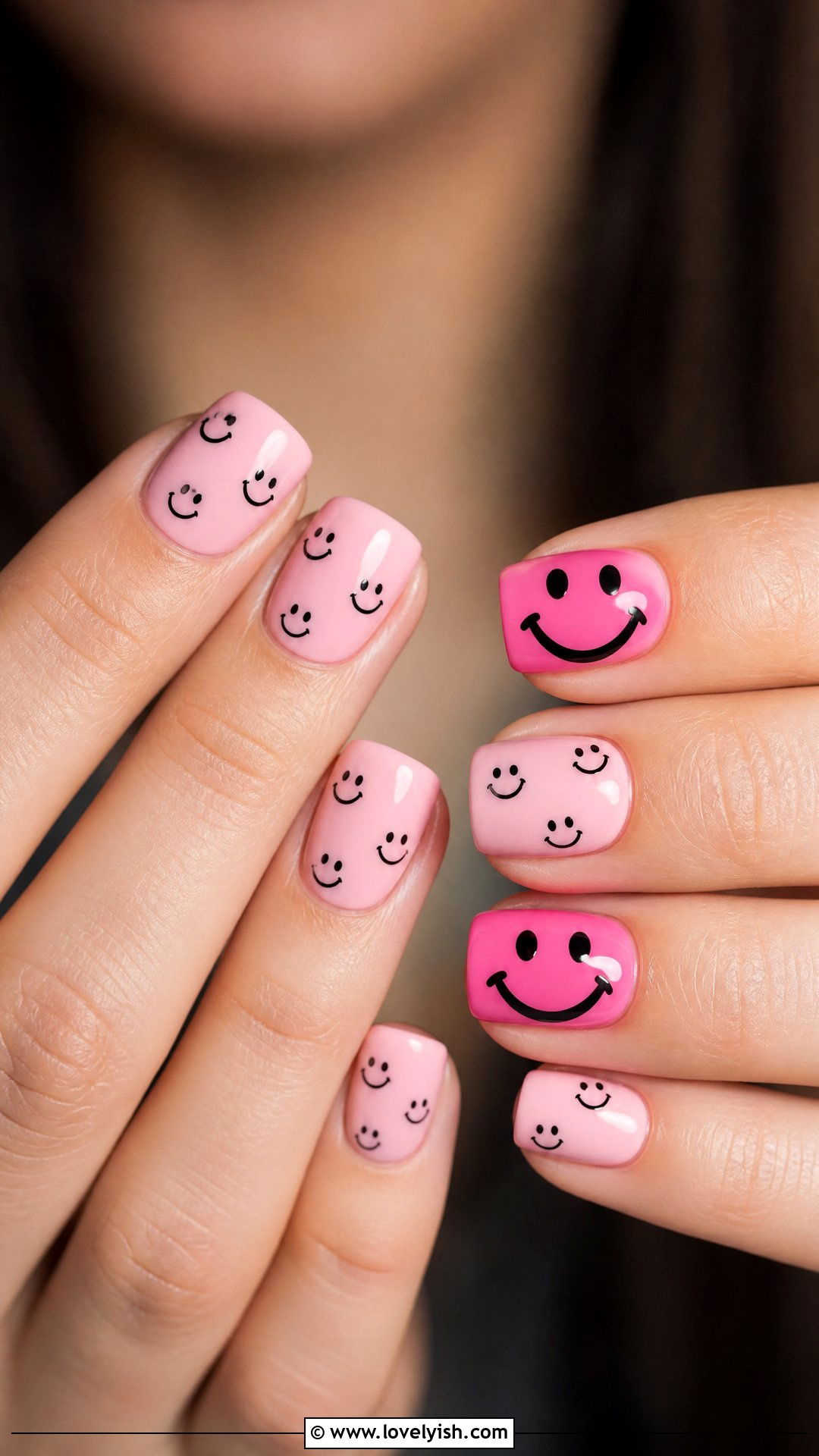Pink and Black Smiley Face Nails - 50 pink and black nails - 50 pink and black nails