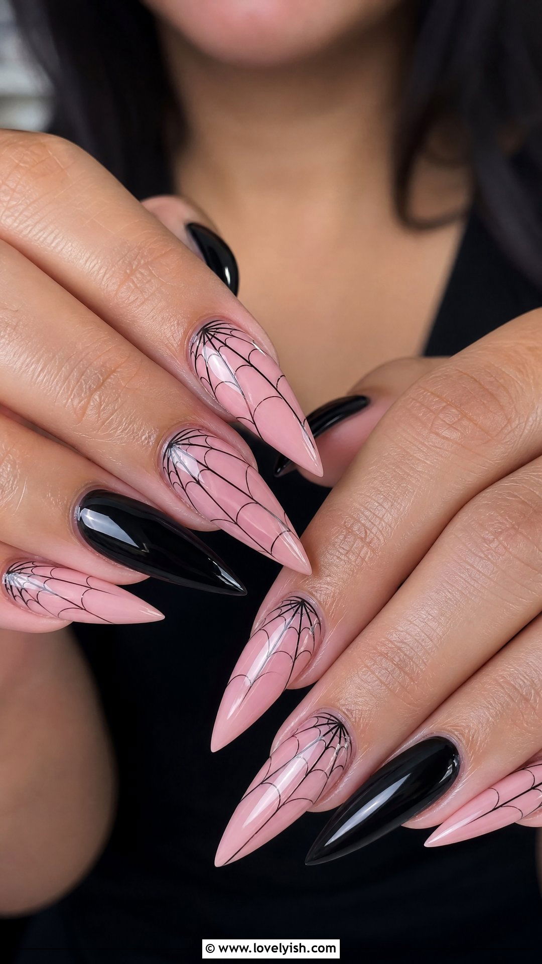 Pink and Black Spider Web Nails - 50 pink and black nails - 50 pink and black nails