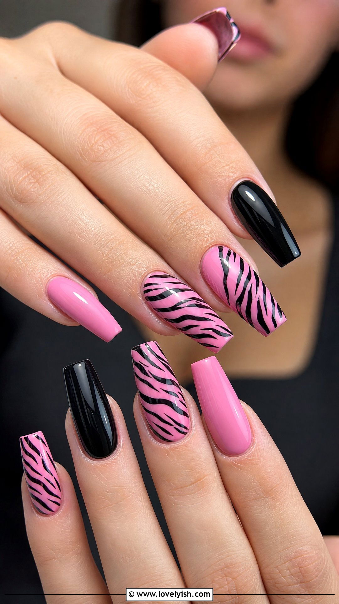 Pink and Black Zebra Print Nails - 50 pink and black nails - 50 pink and black nails