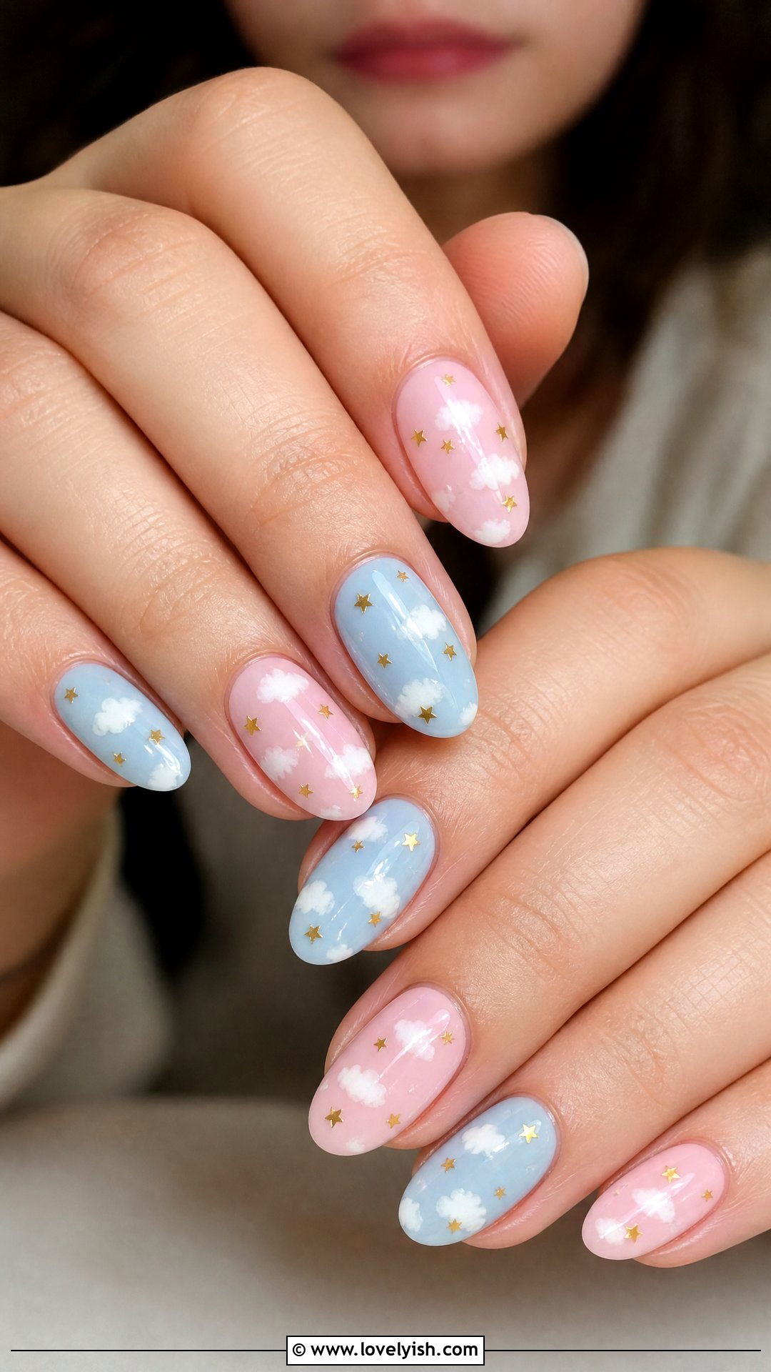 Pink and Blue Cloud Star Nails - 50 star nails - 50 star nails
