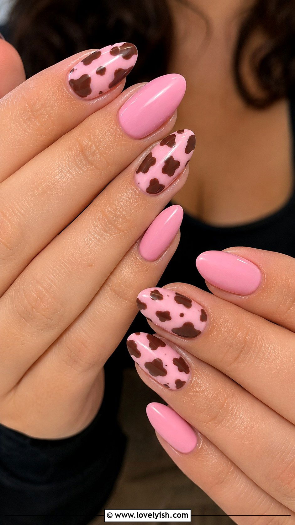Pink and Brown Cow Print Nails - 50 western nail designs - 50 western nail designs