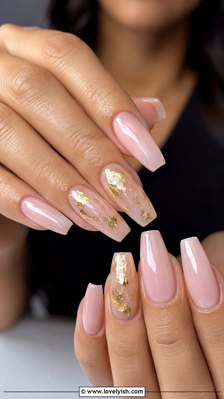 Pink and Gold Foil Nails - 25 pink nails design ideas - 25 pink nails design ideas