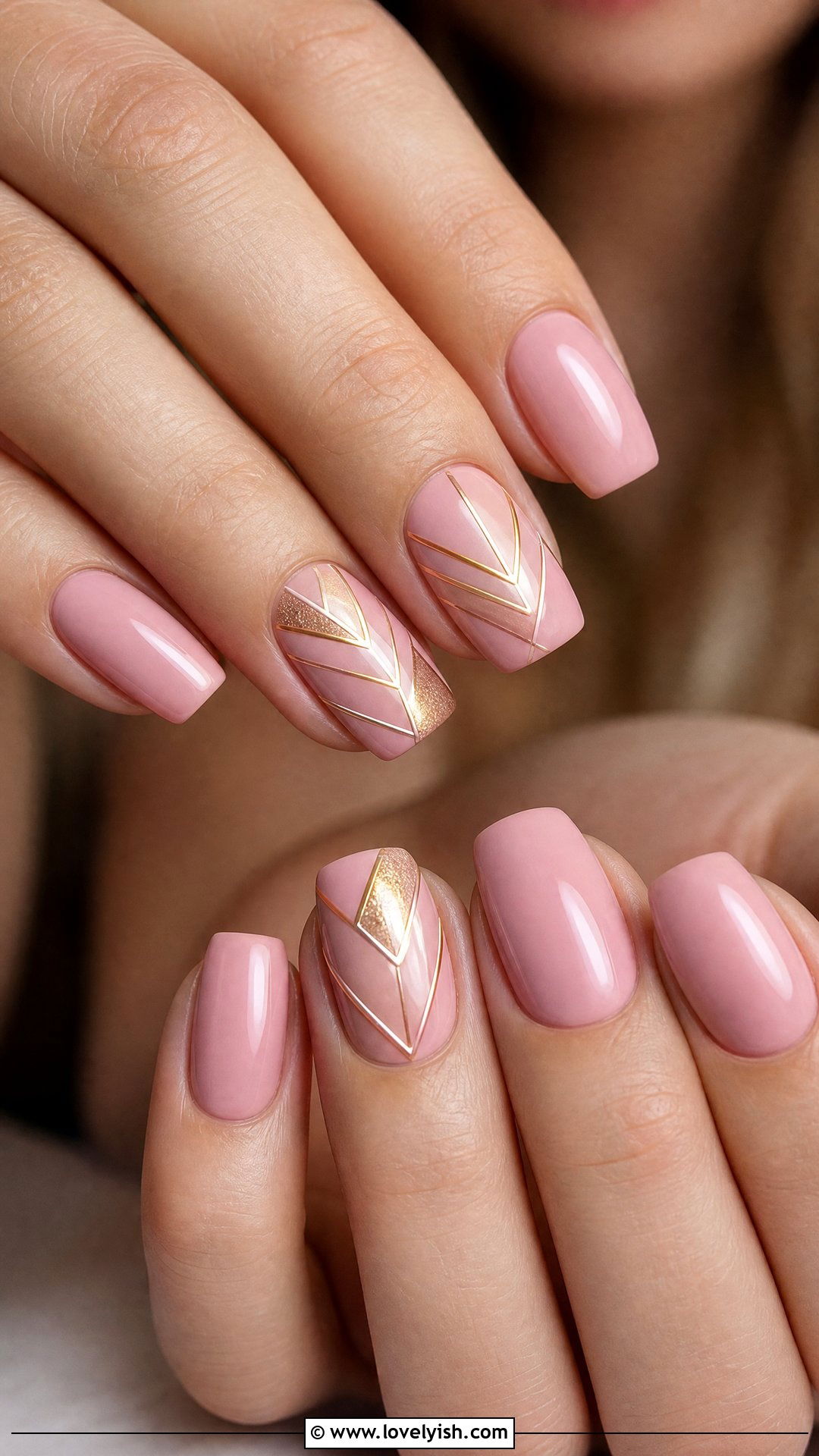 Pink and Gold Geometric Nails - 50 mothers day nail designs - 50 mothers day nail designs