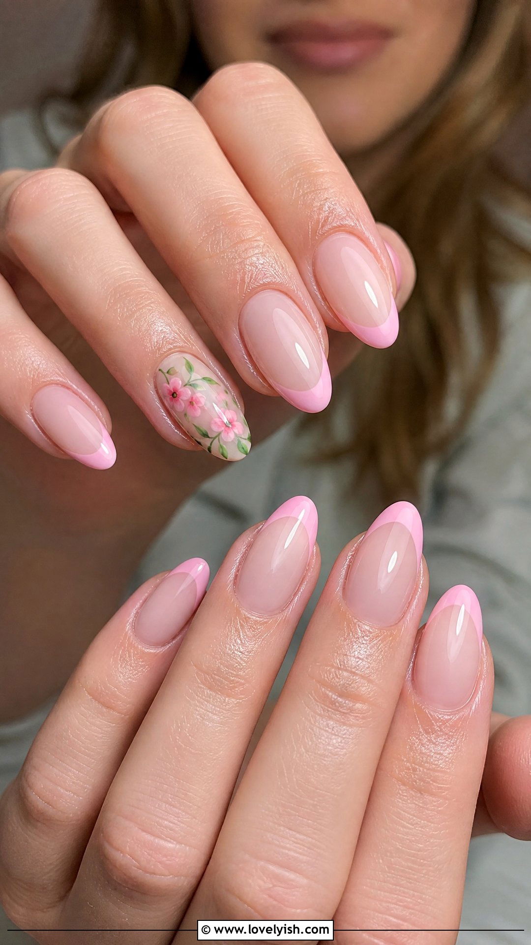 Pink and Green Floral French Tip Nails - 50 colored french tip nails - 50 colored french tip nails