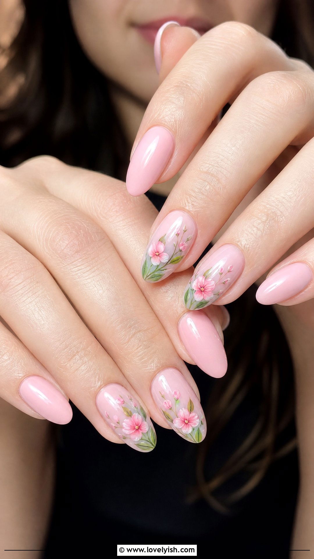 Pink and Green Floral Nails - 50 spring nails - 50 spring nails