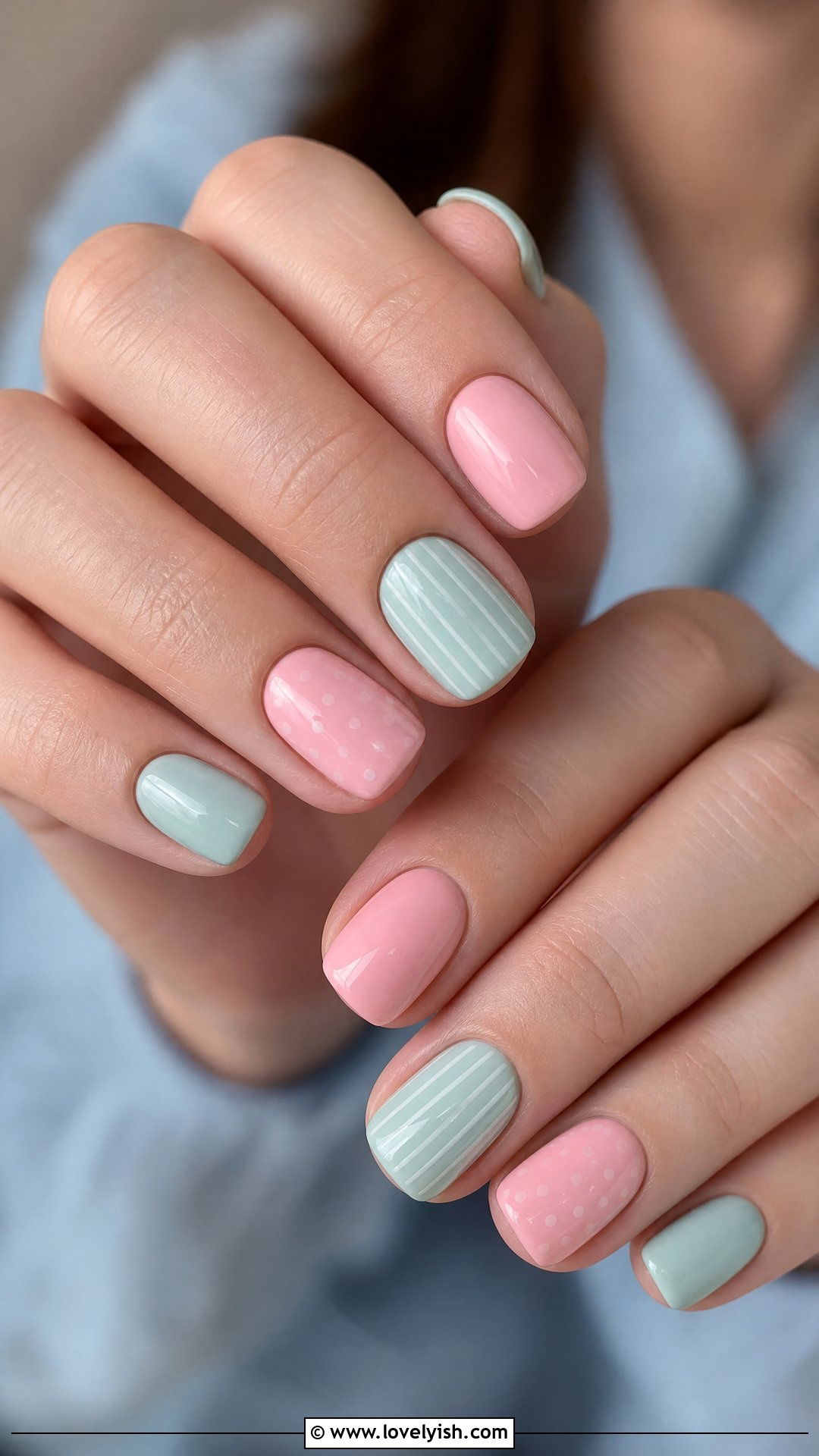 Pink and Mint Mismatched Nails - 50 easy spring nail designs - 50 easy spring nail designs