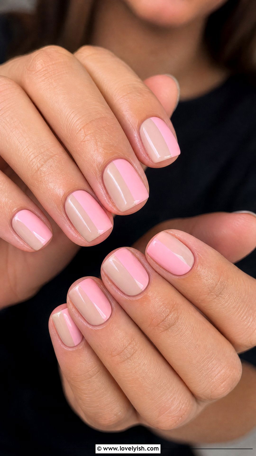 Pink and Nude Color Block Nails - 50 short pink nail designs - 50 short pink nail designs