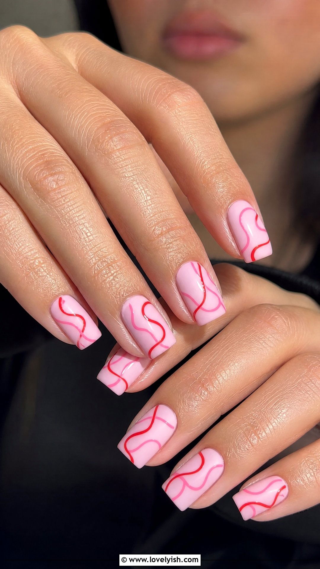 Pink and Red Abstract Lines - 50 red and pink nail designs - 50 red and pink nail designs