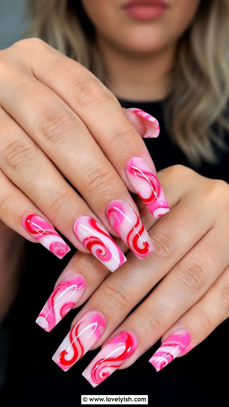 Pink and Red Abstract Swirl Nails - 38 abstract nail art - 38 abstract nail art