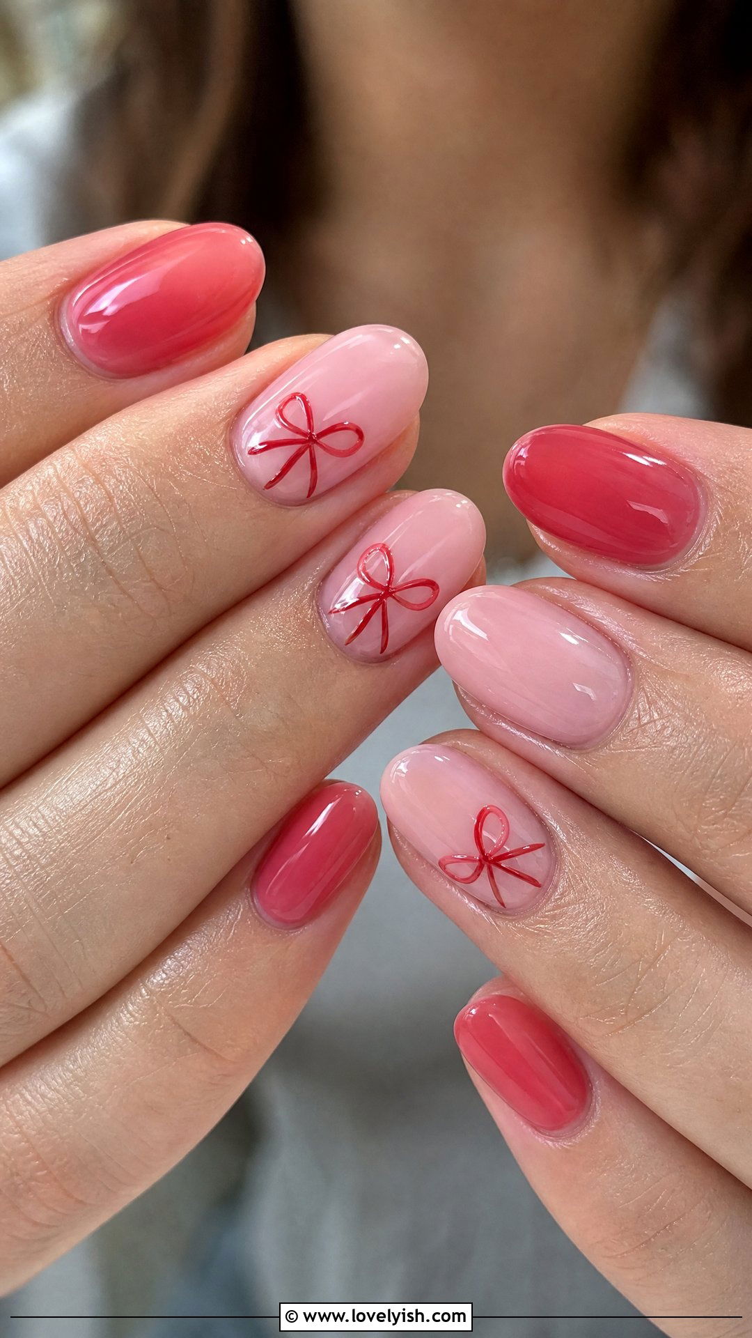 Pink and Red Bow Nails - 50 red and pink nail designs - 50 red and pink nail designs