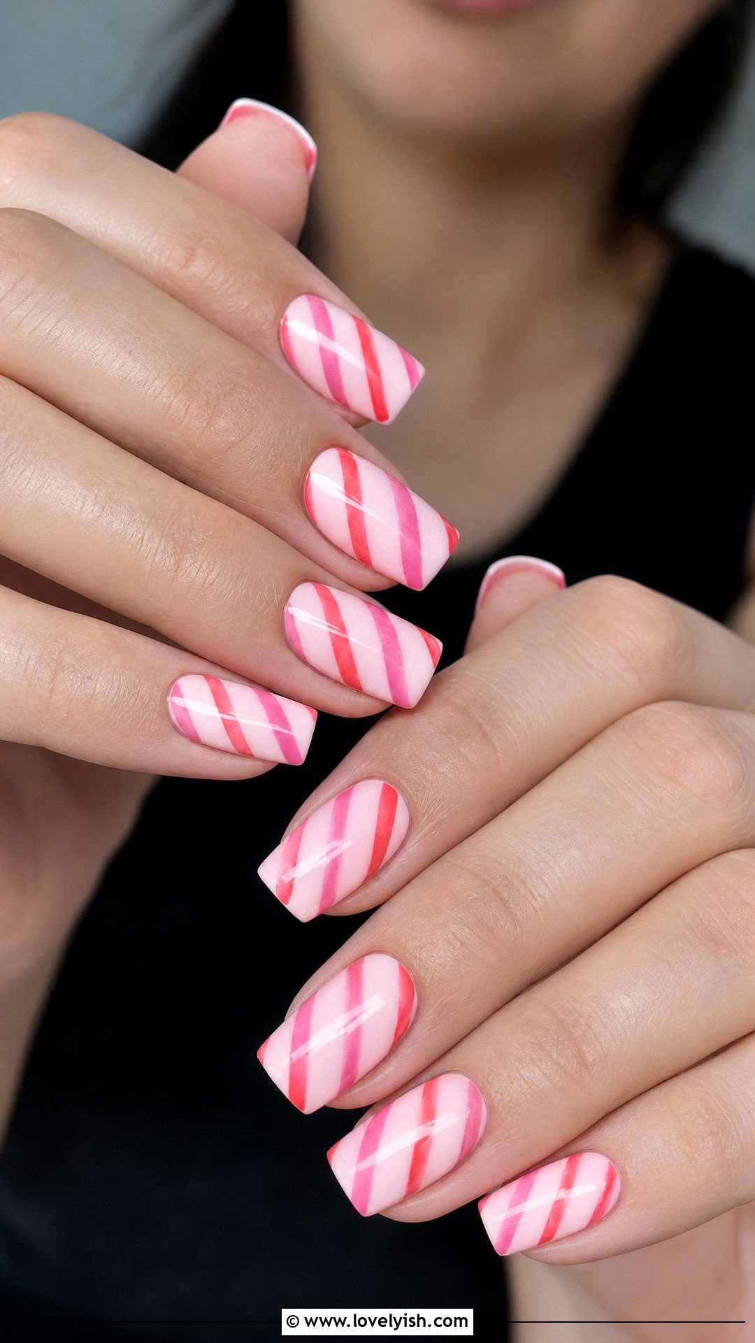 Pink and Red Candy Stripe Nails - 50 red and pink nail designs - 50 red and pink nail designs