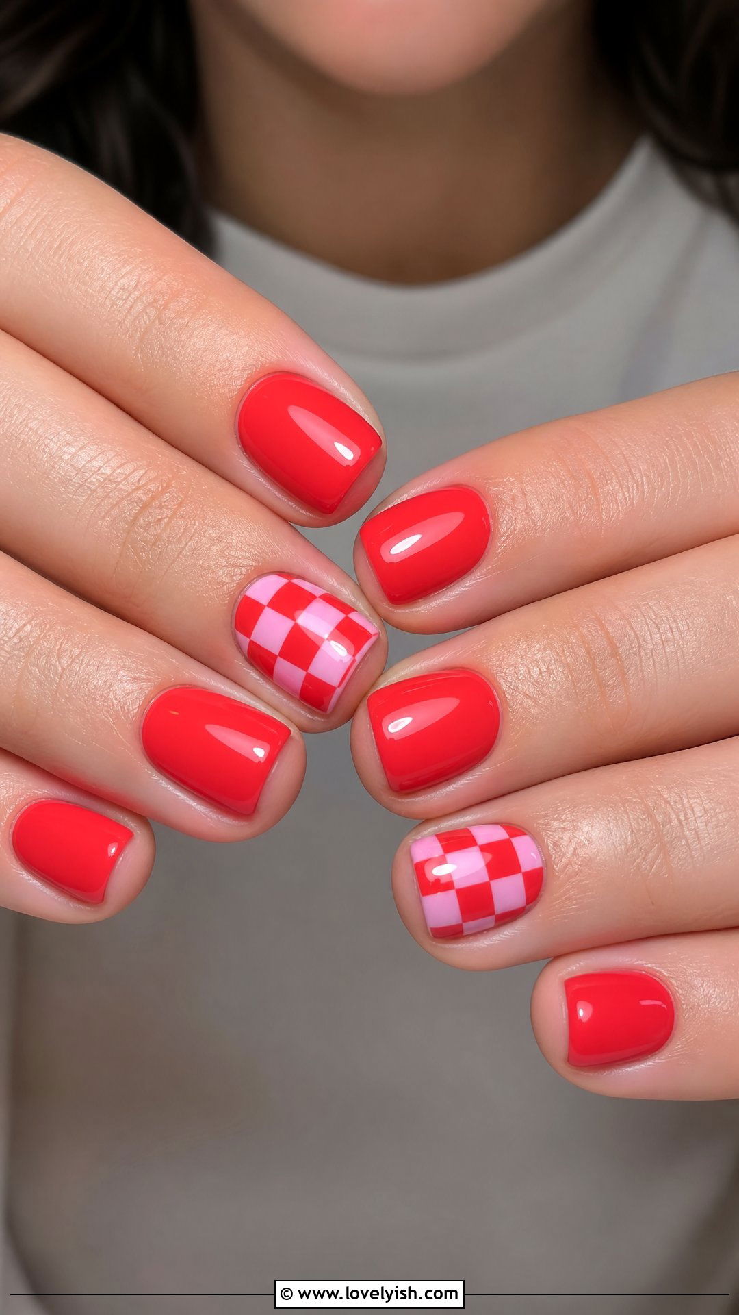 Pink and Red Checkerboard Nails - 50 red and pink nail designs - 50 red and pink nail designs