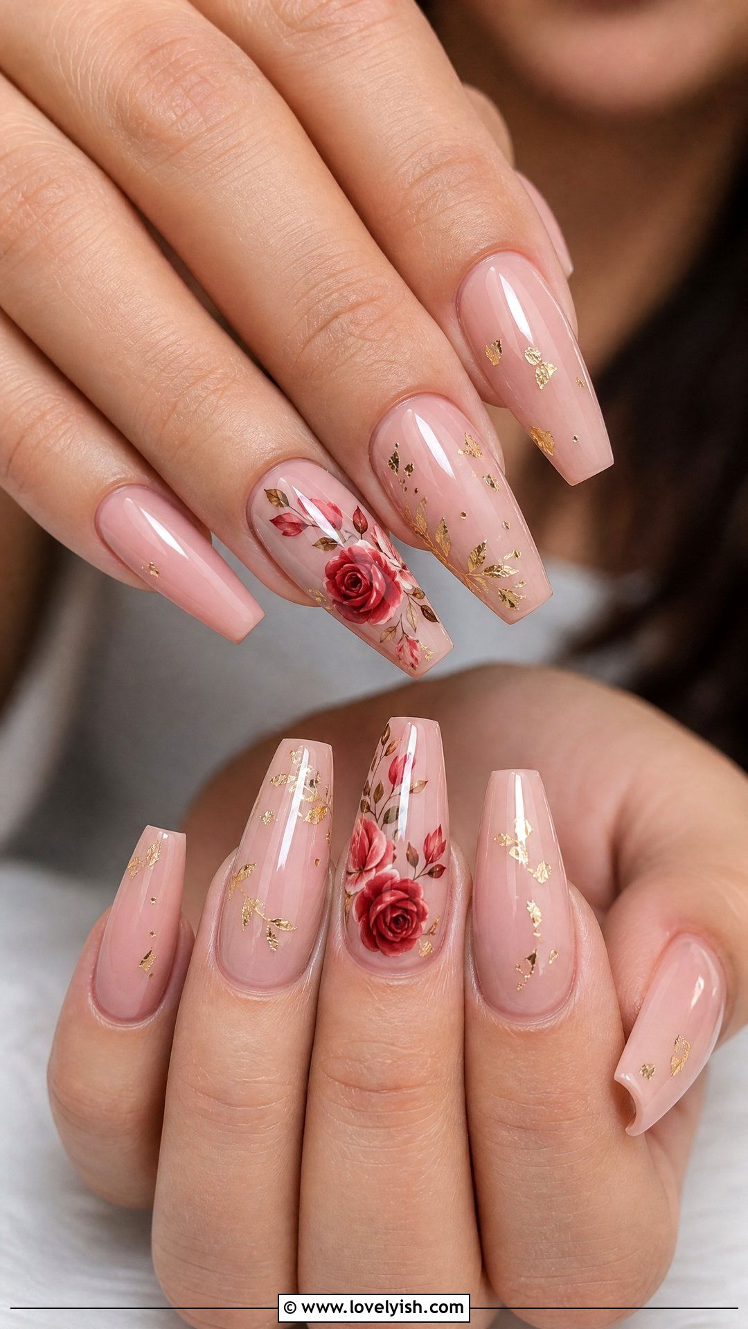 Pink and Red Floral Nails - 50 red and pink nail designs - 50 red and pink nail designs