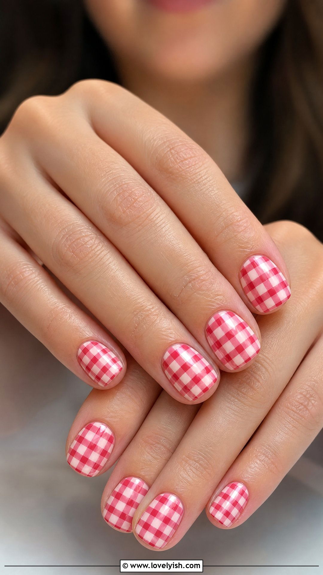 Pink and Red Gingham Nails - 50 red and pink nail designs - 50 red and pink nail designs