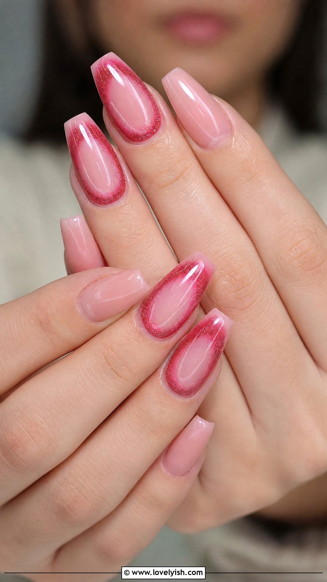 Pink and Red Halo Nails - 50 red and pink nail designs - 50 red and pink nail designs