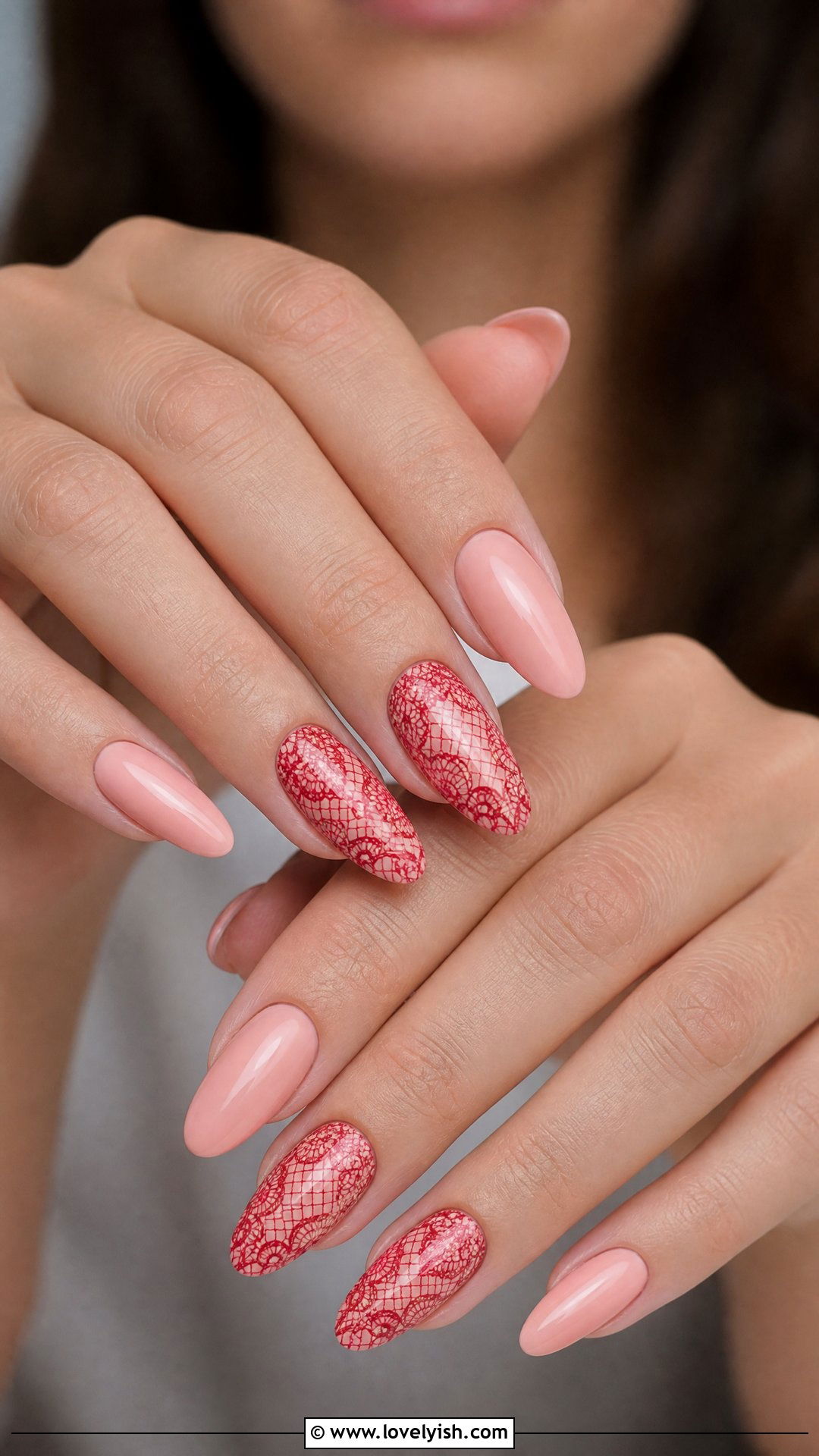 Pink and Red Lace Nails - 50 red and pink nail designs - 50 red and pink nail designs