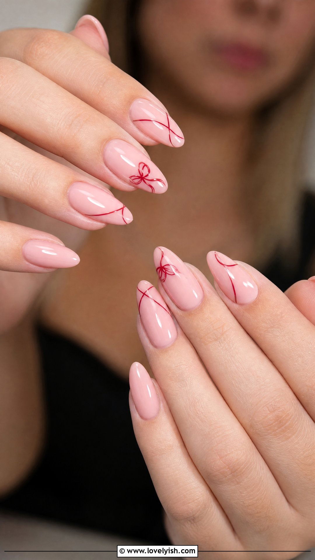 Pink and Red Ribbon Nails - 50 red and pink nail designs - 50 red and pink nail designs