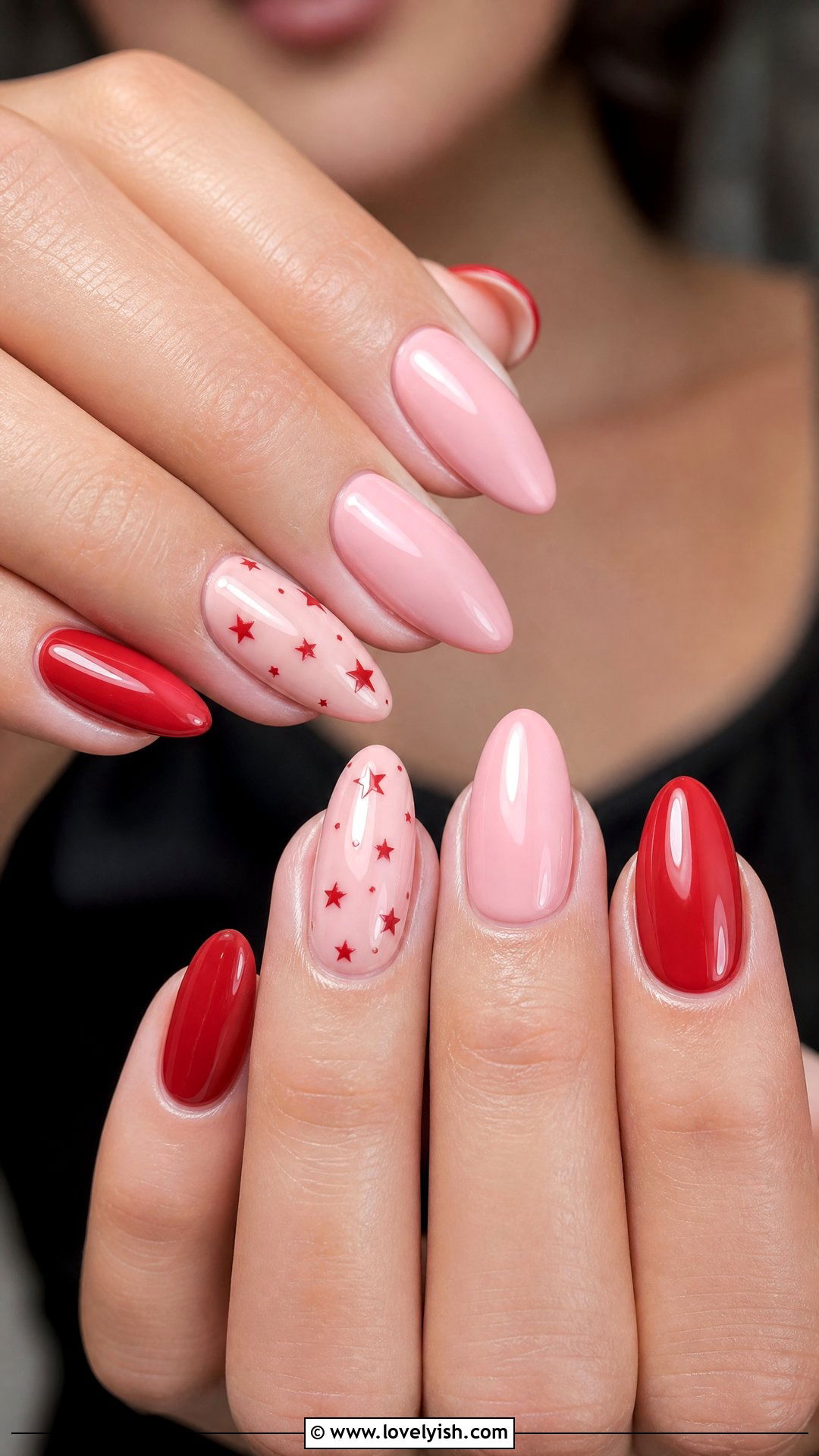 Pink and Red Star Nails - 50 red and pink nail designs - 50 red and pink nail designs