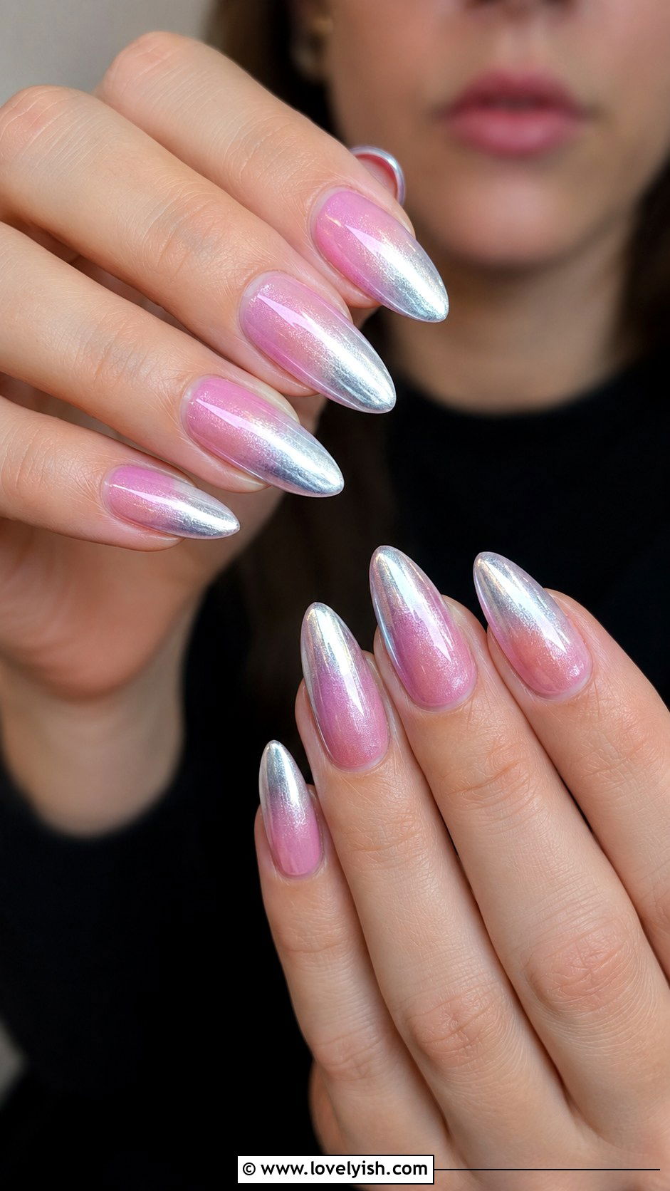 Pink and Silver Chrome Gradient Nails - 50 pink chrome nails - 50 pink chrome nails