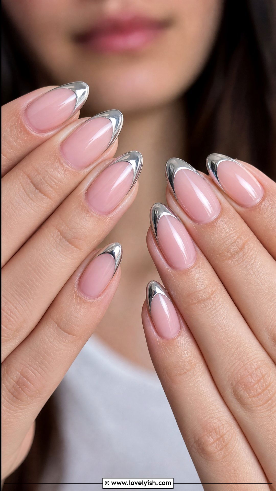 Pink and Silver Chrome Tips - 50 classy pink nails - 50 classy pink nails