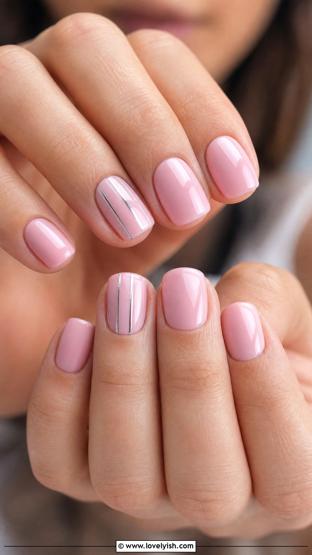 Pink and Silver Striped Nails - 50 short pink nail designs - 50 short pink nail designs