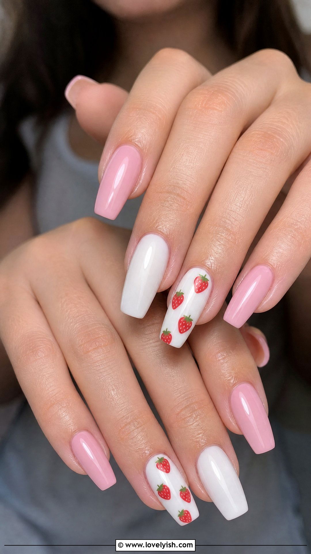 Pink and White Alternating Strawberry Nails - 50 strawberry nails - 50 strawberry nails