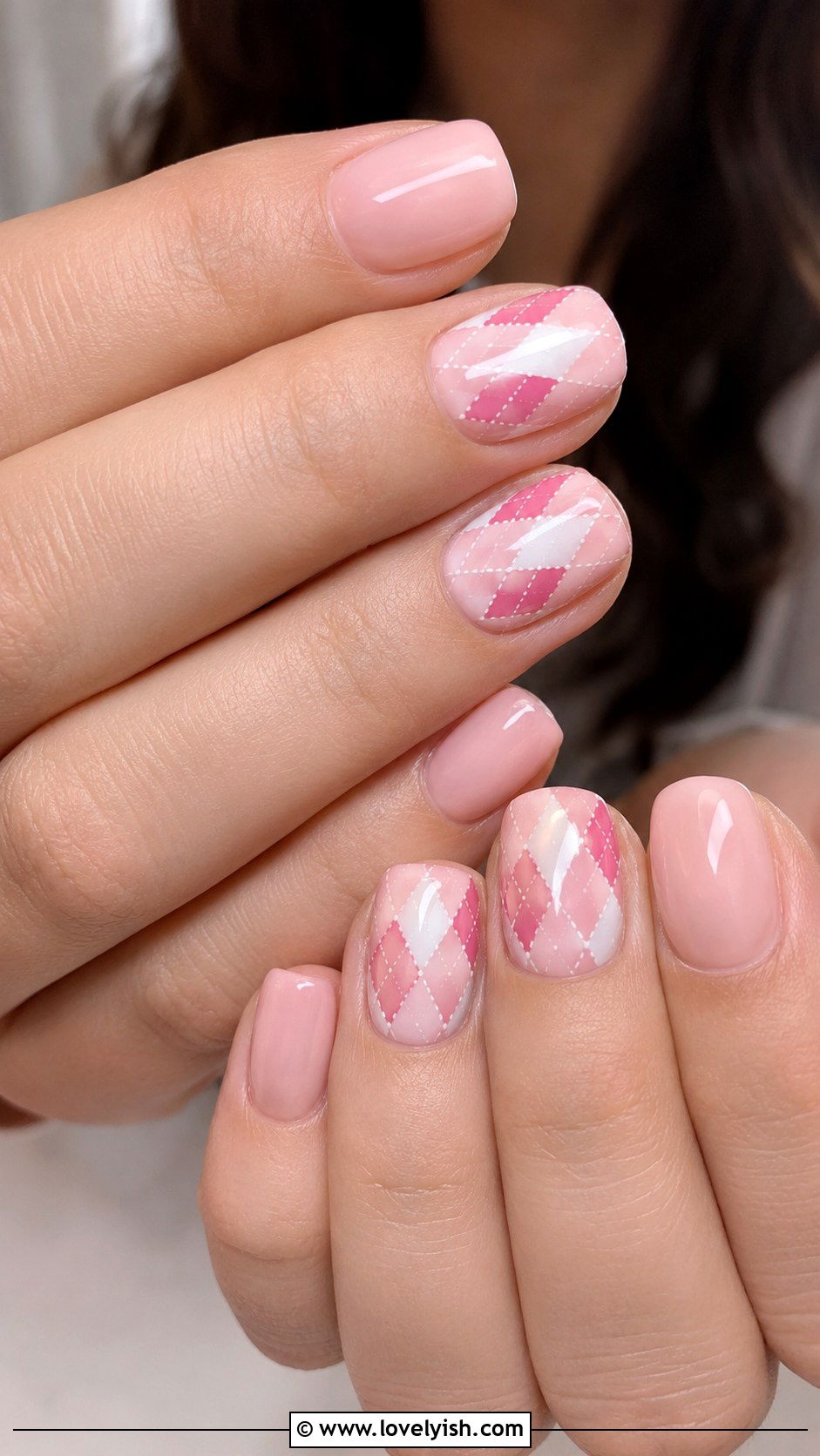 Pink and White Argyle Nails - 50 preppy nails - 50 preppy nails