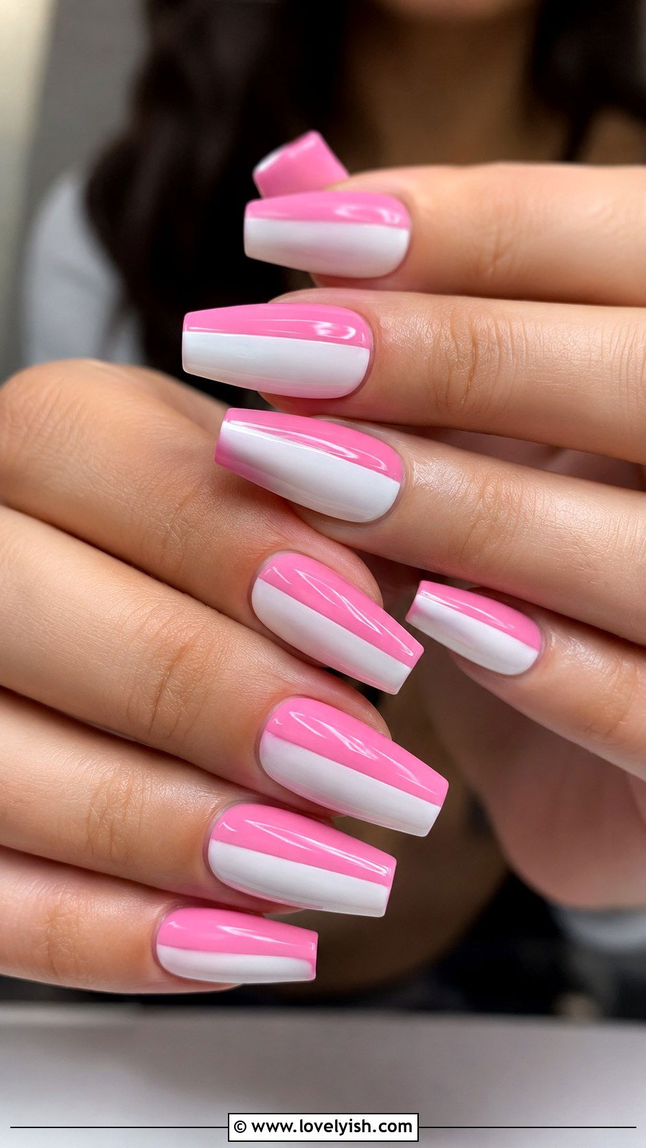 Pink and White Color Block Nails - 33 easy nail designs for beginners - 33 easy nail designs for beginners