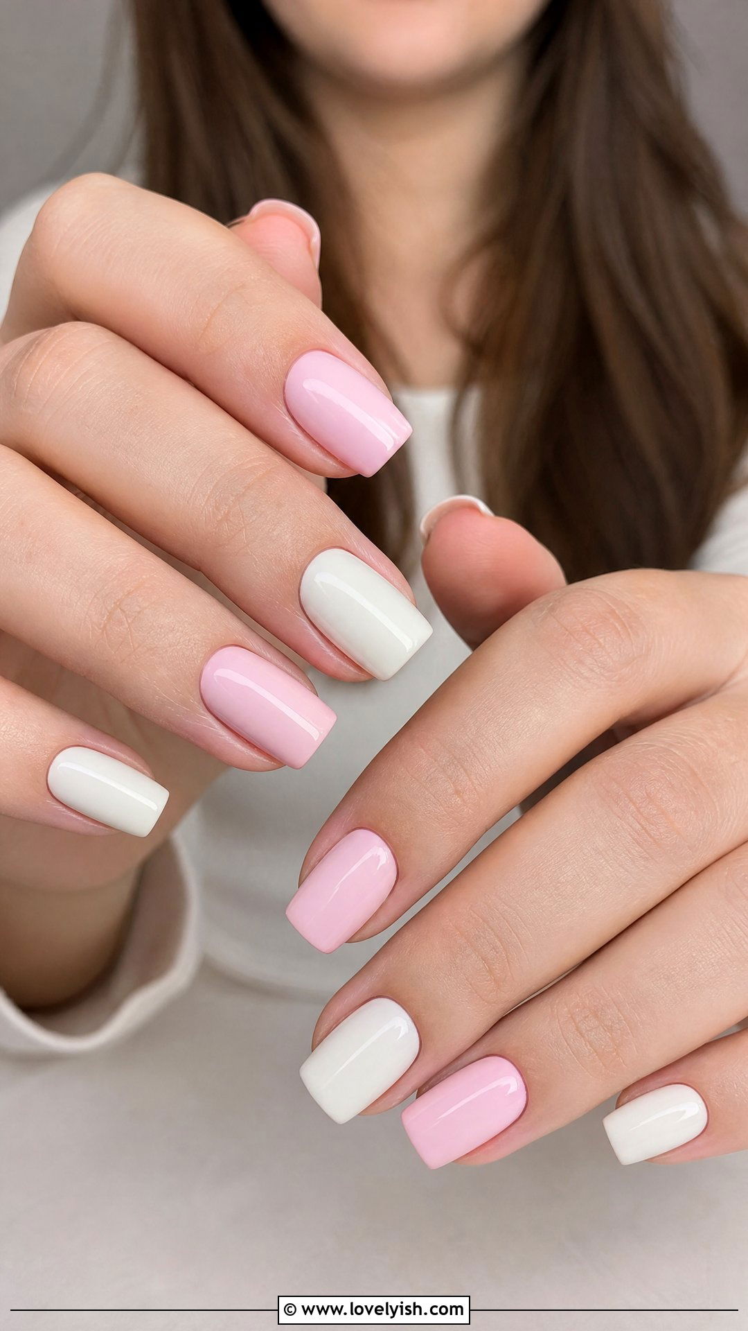 Pink and White Color Block Nails - 25 beginner nail designs - 25 beginner nail designs