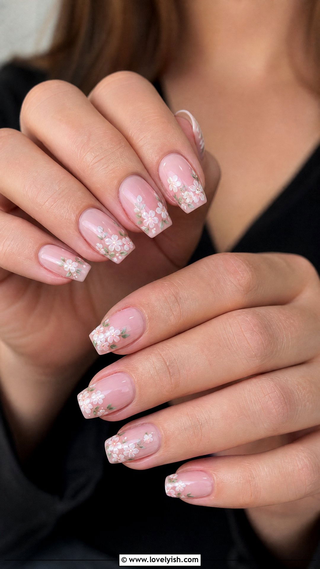 Pink and White Floral Short Coffin Nails - 50 short coffin nails - 50 short coffin nails