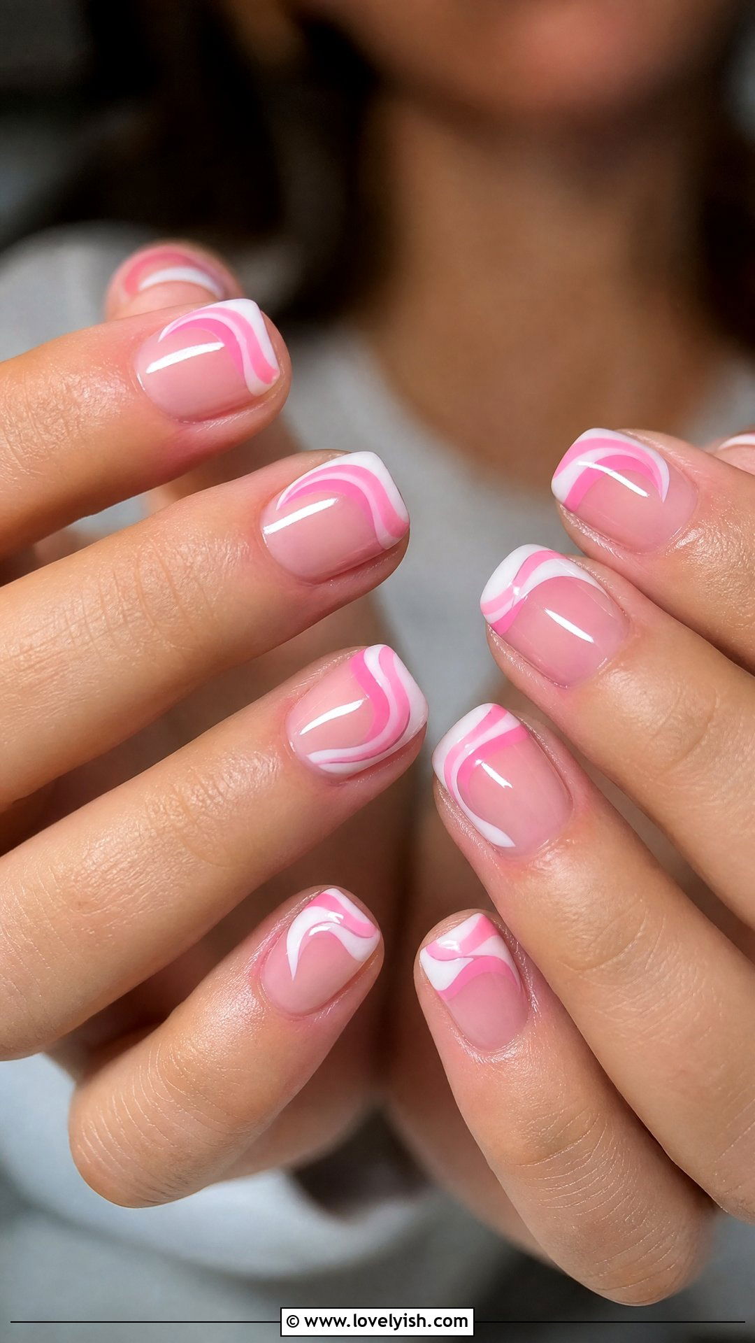 Pink and White French Swirl Nails - 50 short pink nail designs - 50 short pink nail designs