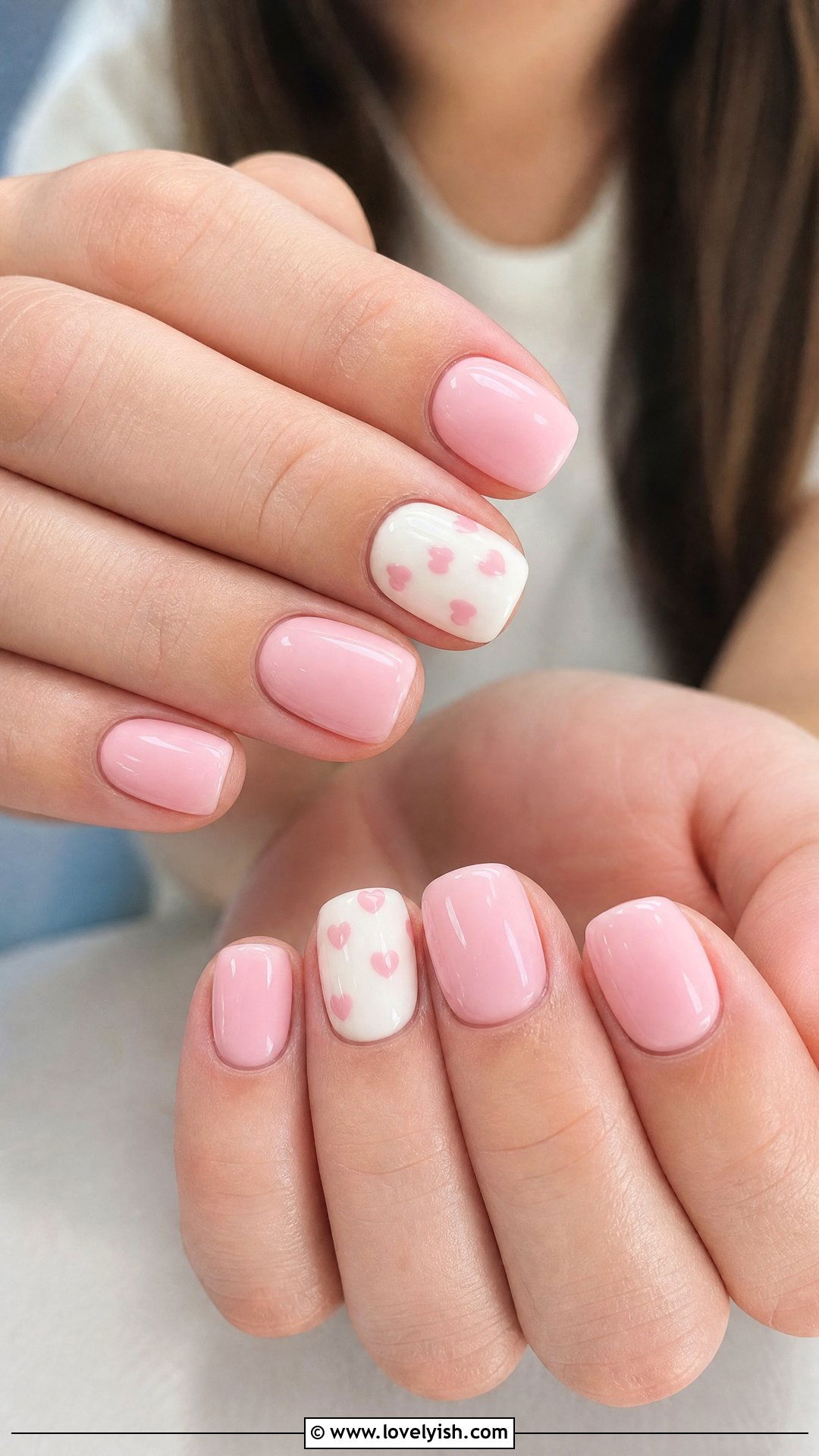 Pink and White Heart Nails - 47 nail inspiration - 47 nail inspiration