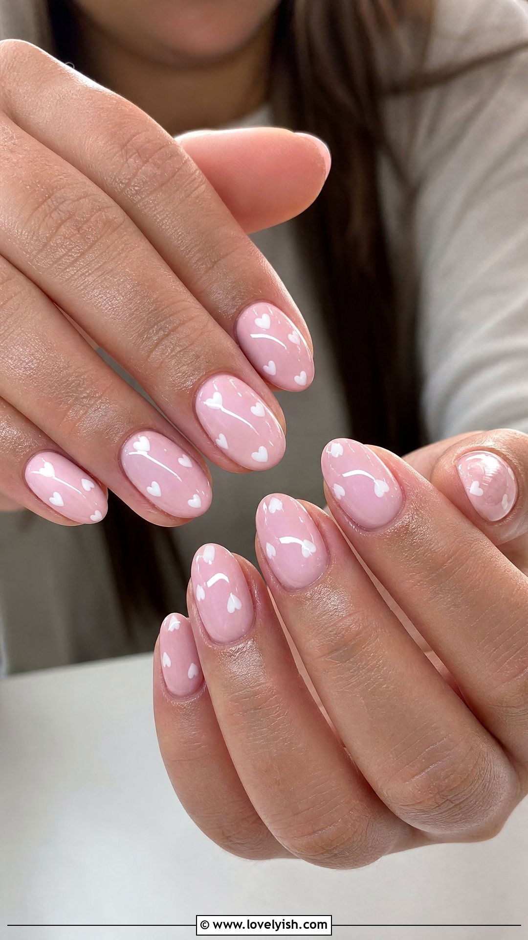 Pink and White Heart Short Almond Nails - 50 short almond nails - 50 short almond nails