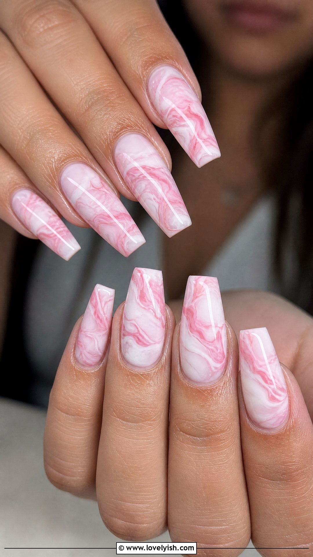 Pink and White Marble Nails - 50 simple spring nail designs - 50 simple spring nail designs