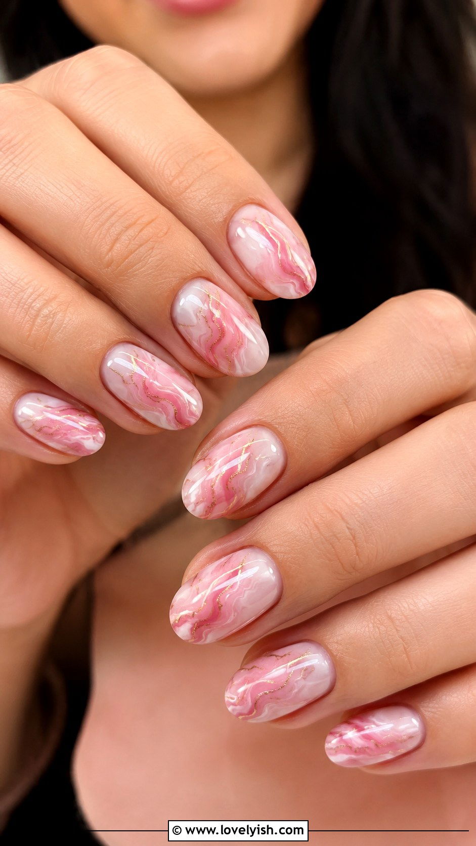 Pink and White Marble Oval Nails - 50 oval nails - 50 oval nails
