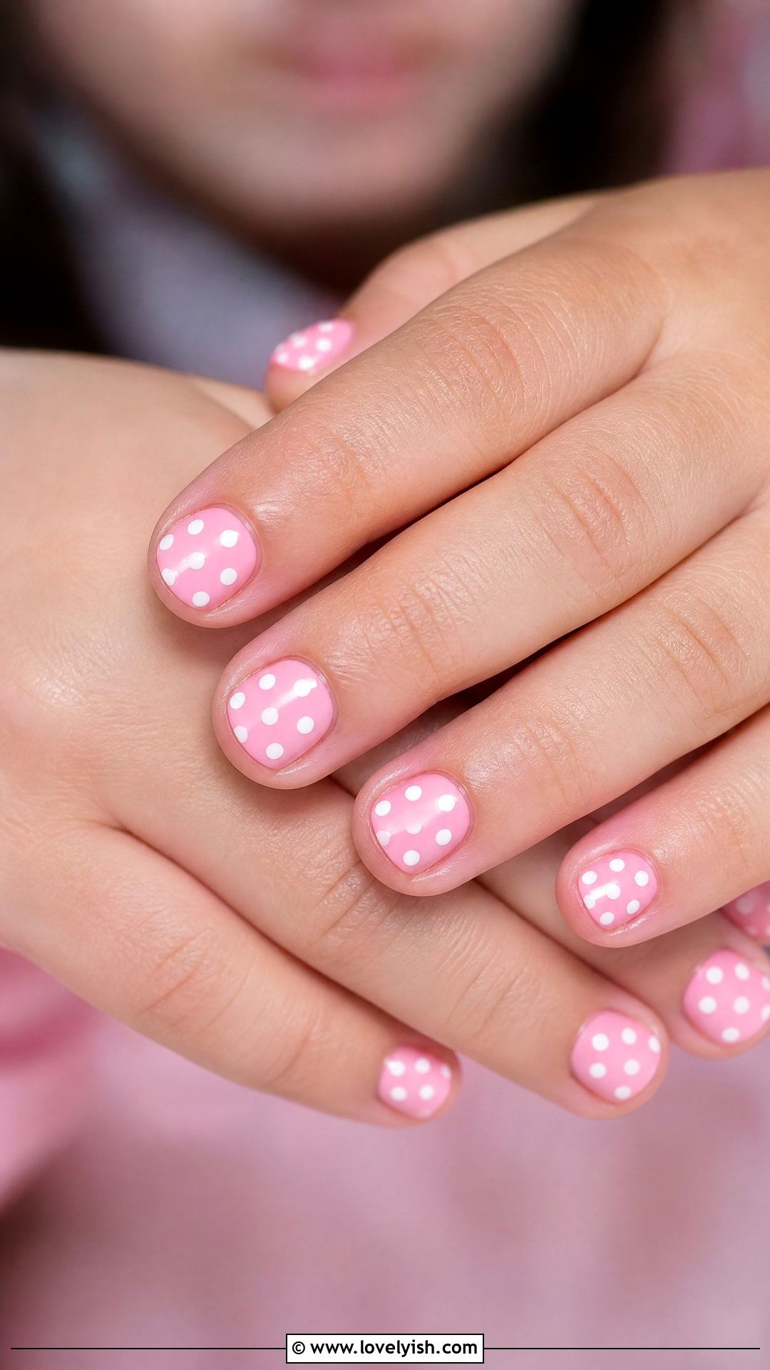 Pink and White Polka Dot Nails - 32 nail designs for kids - 32 nail designs for kids