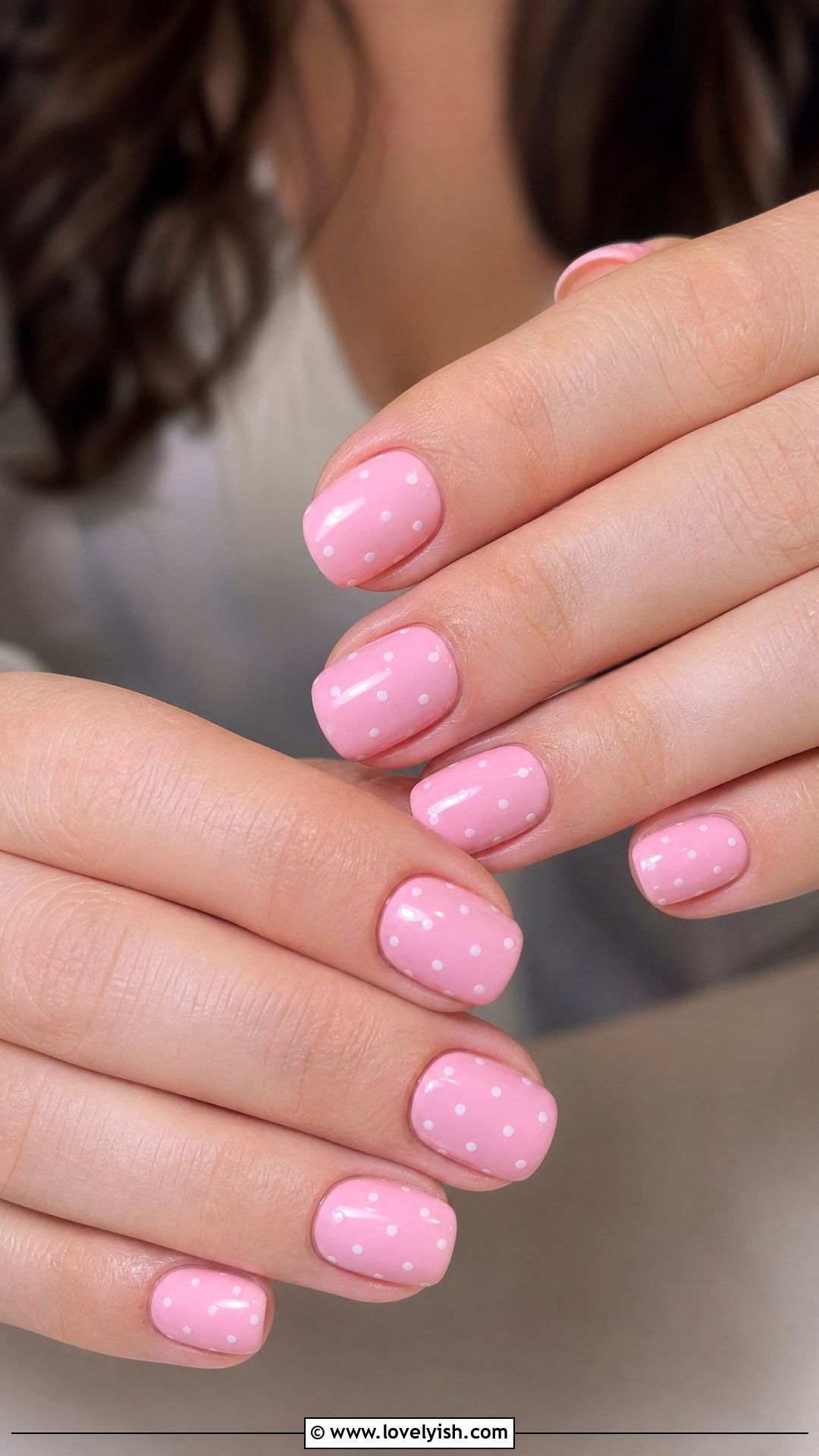 Pink and White Polka Dot Nails - 50 short pink nail designs - 50 short pink nail designs