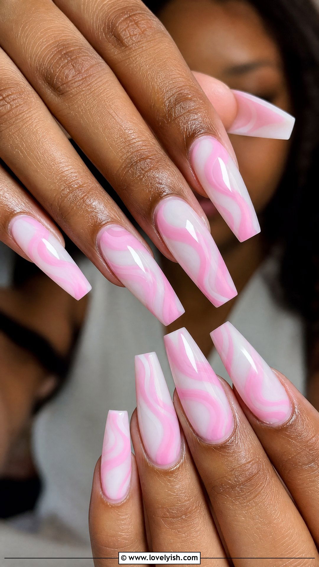 Pink and White Swirl Coffin Nails - 50 coffin nails - 50 coffin nails