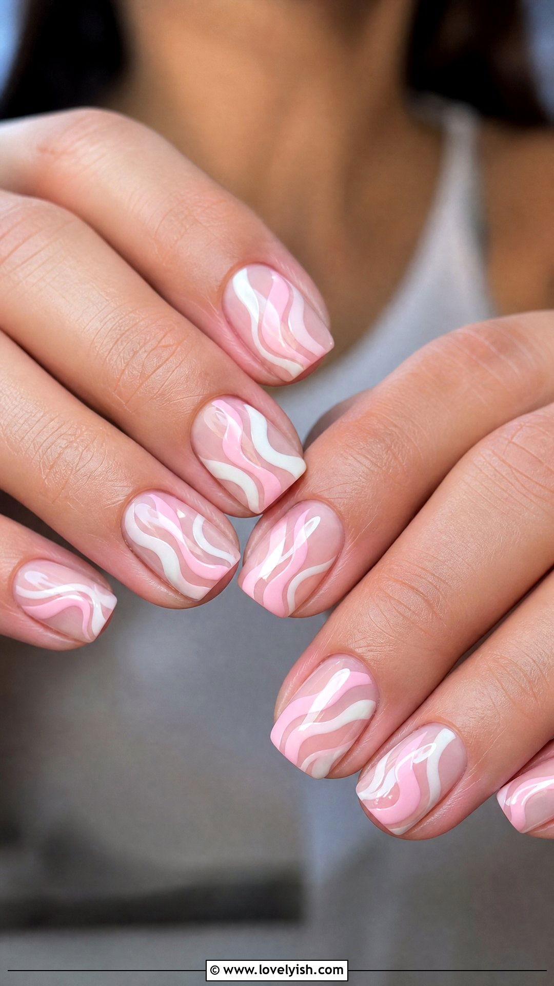 Pink and White Swirl Nails - 50 spring nails - 50 spring nails