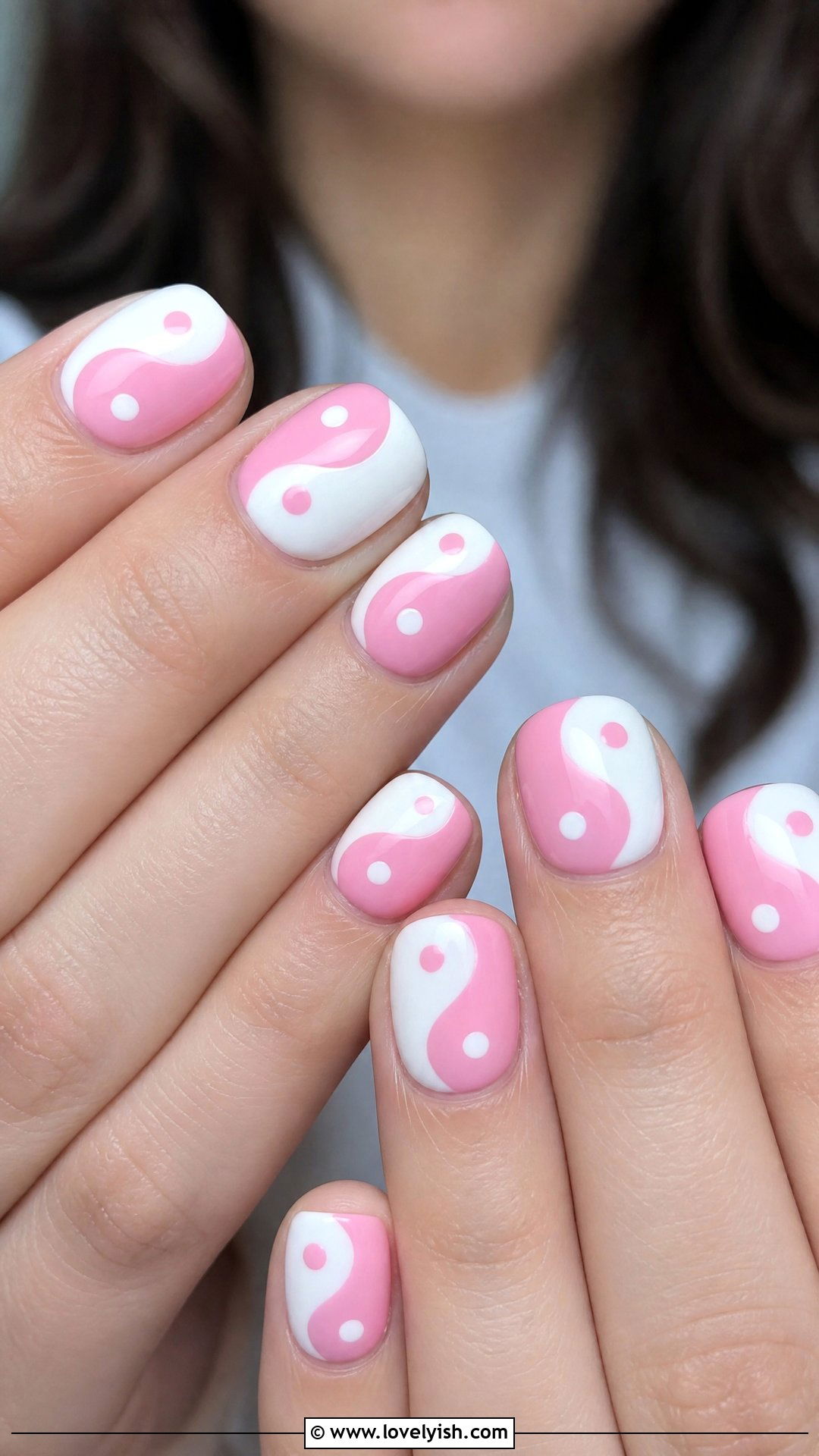Pink and White Yin Yang Nails - 50 short pink nail designs - 50 short pink nail designs