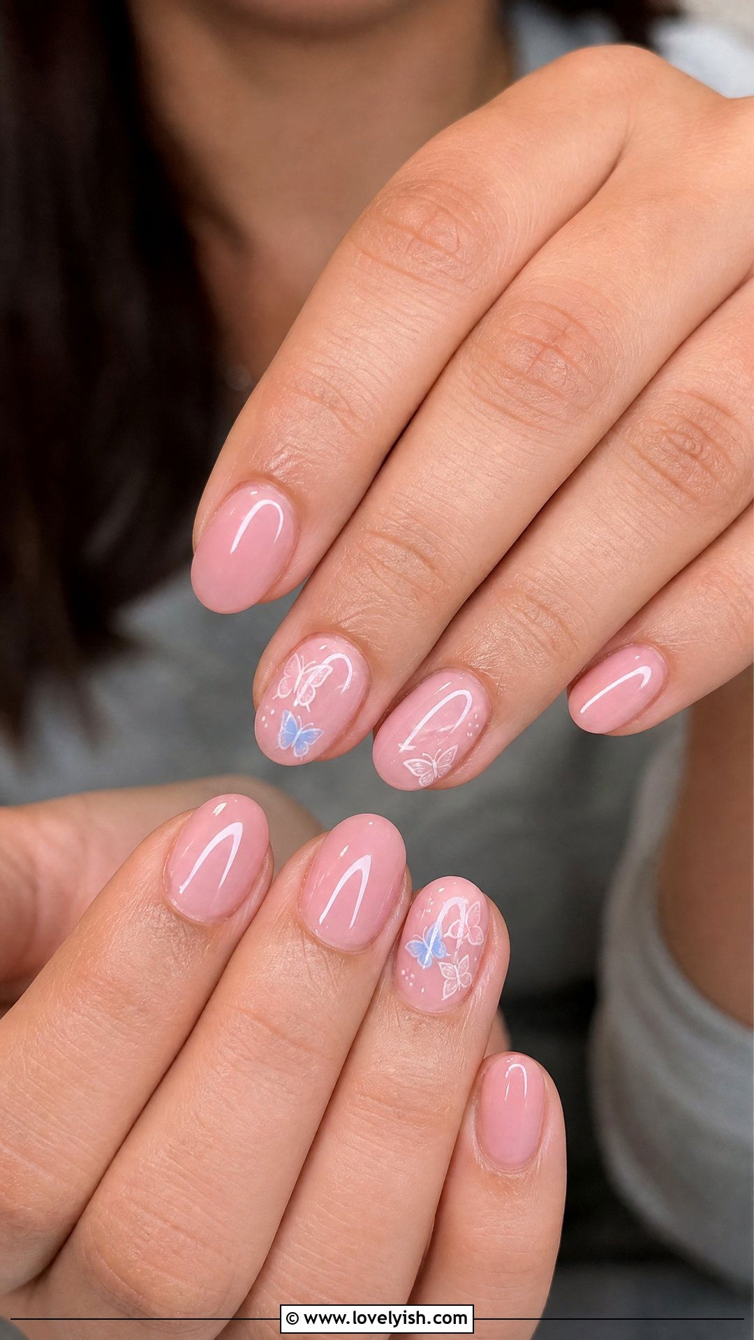 Pink with Butterfly Accents - 50 short pink nail designs - 50 short pink nail designs
