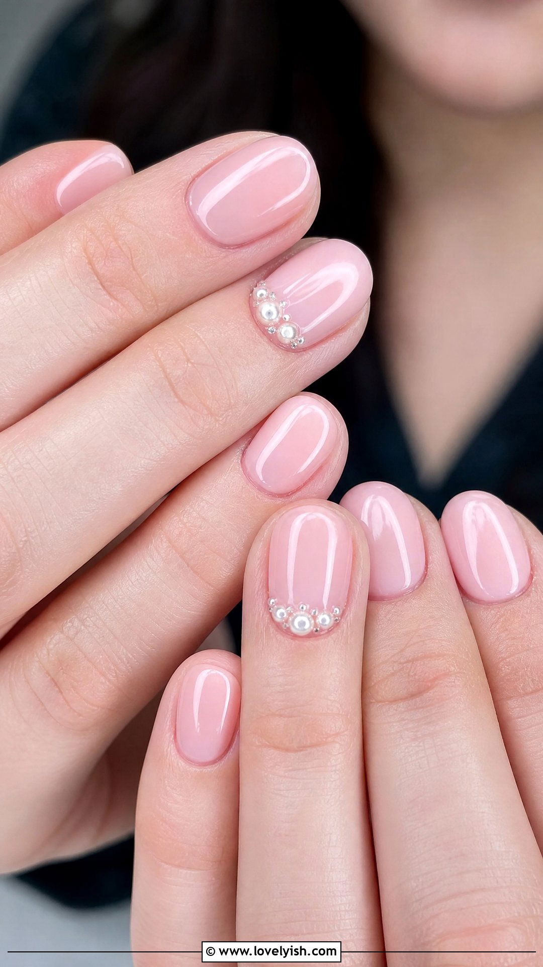 Pink with Pearl Accents - 50 short pink nail designs - 50 short pink nail designs