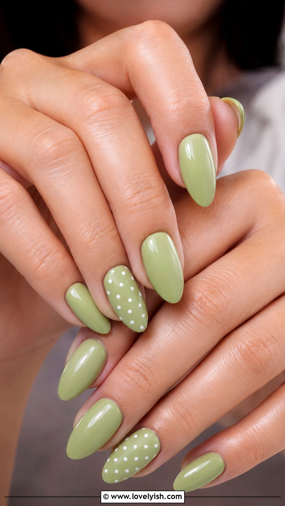 Pistachio Polka Dot Nails - 50 april nail designs - 50 april nail designs