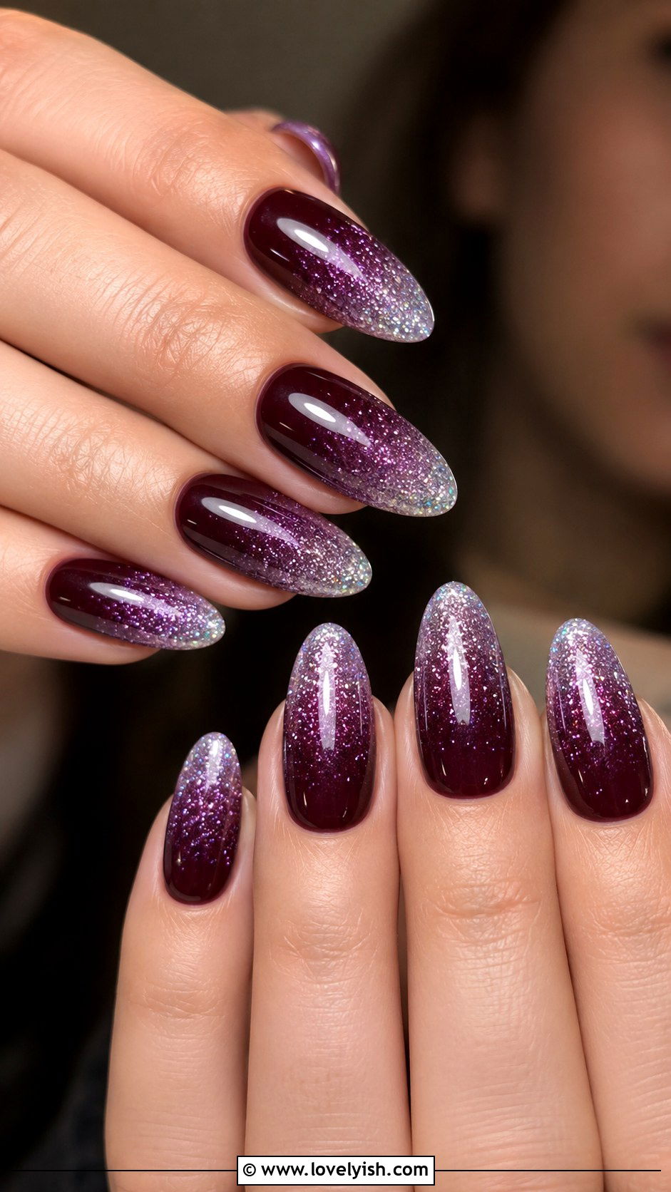 Plum Glitter Ombre Nails - 50 glitter nails - 50 glitter nails