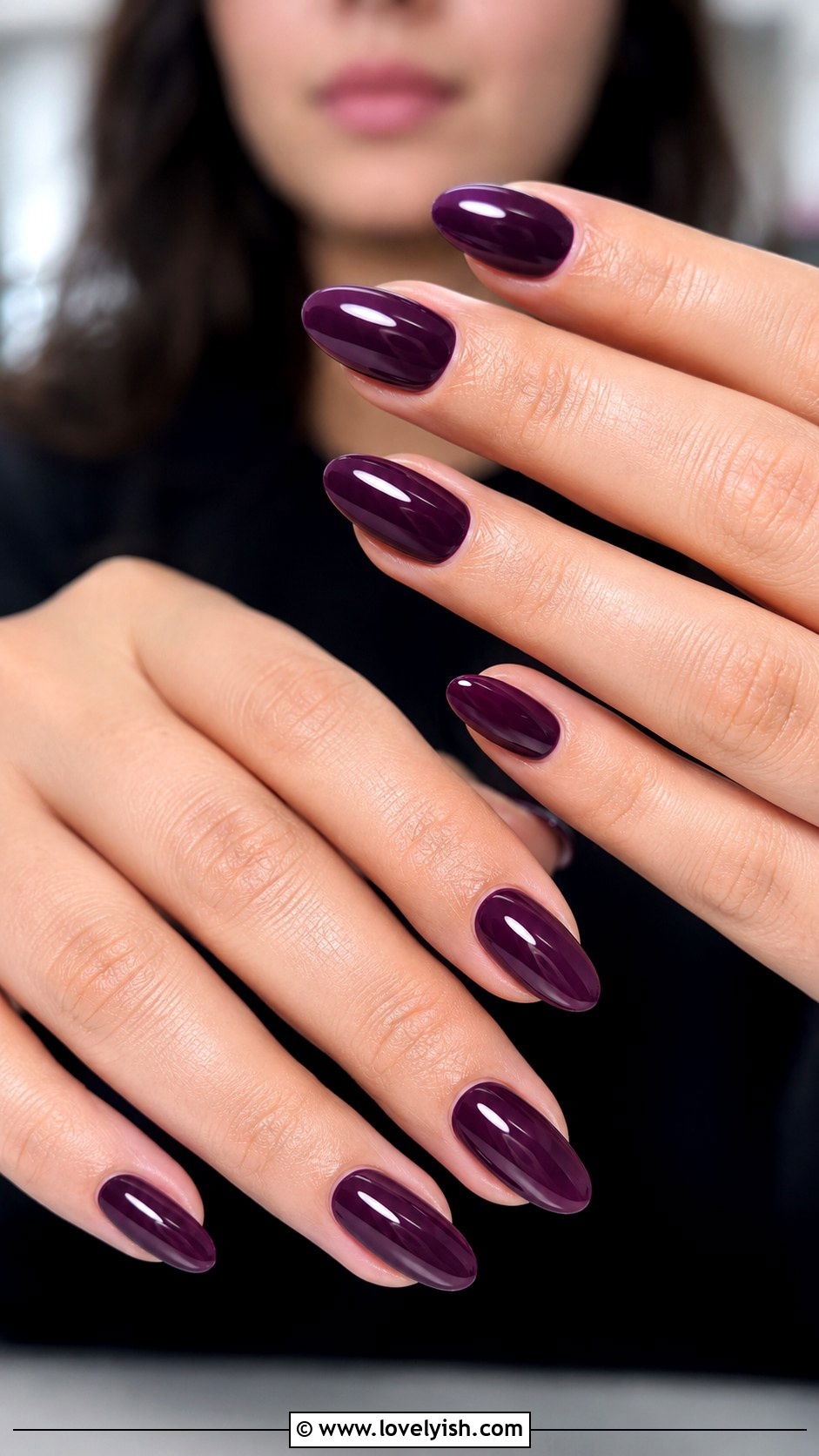 Plum Glossy Almond Nails - 25 elegant nail designs - 25 elegant nail designs