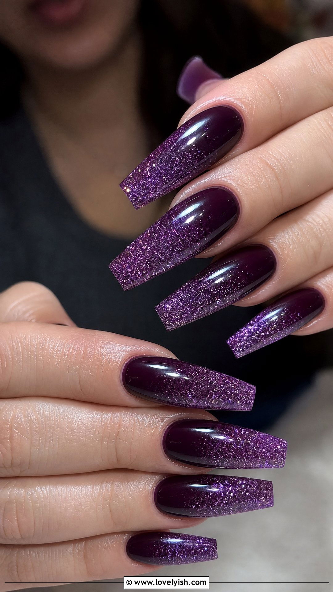 Plum Purple Glitter Ombre Nails - 50 sparkly nails - 50 sparkly nails