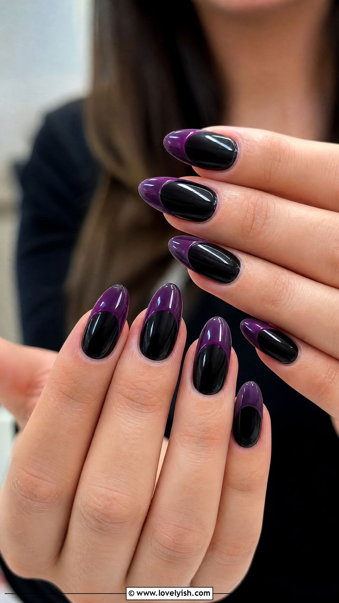 Plum and Black French Nails - 50 dark nail designs - 50 dark nail designs
