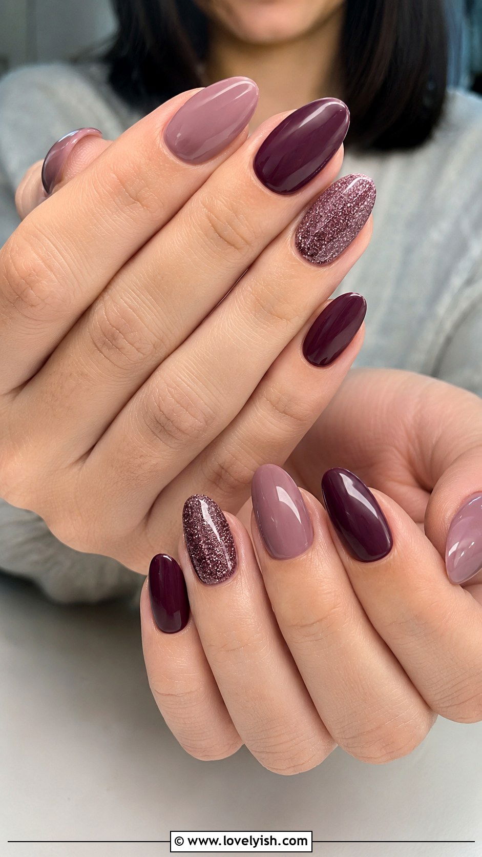 Plum and Mauve Mismatched Nails - 33 purple nail design ideas - 33 purple nail design ideas