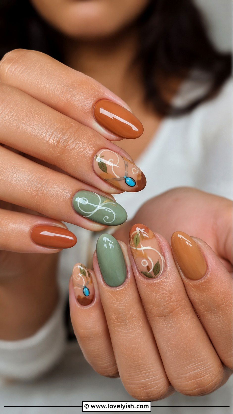 Pocahontas Earthy Tones Nails - 25 disney nail art ideas - 25 disney nail art ideas