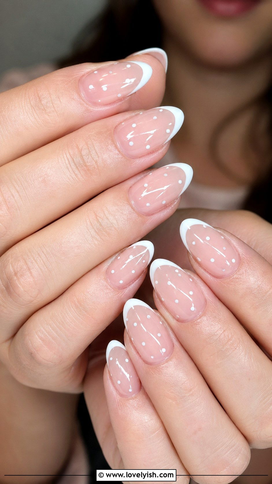 Polka Dot French Tip Almond Nails - 50 almond french tip nails - 50 almond french tip nails
